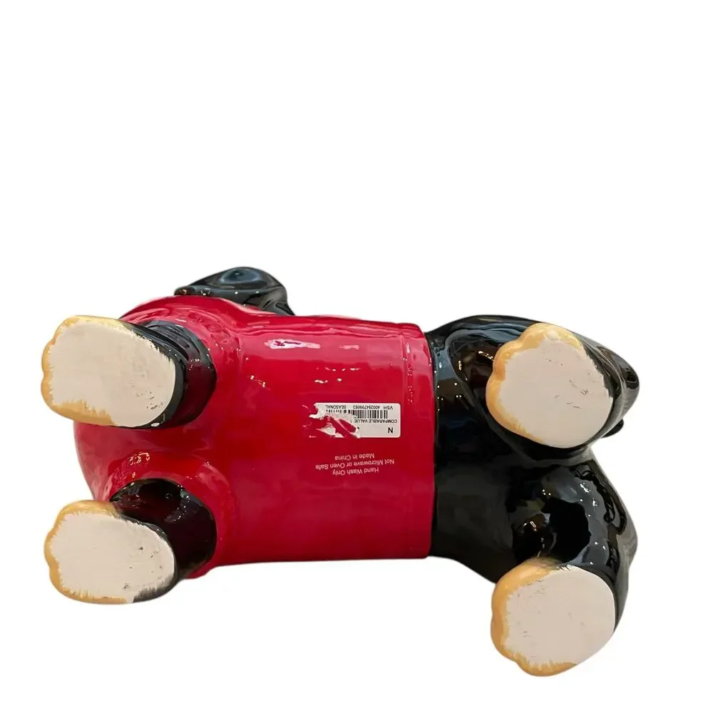 NEW Valentine's Dog Dachshund Cookie Jar Red Sweater Pink Hearts Hand Painted